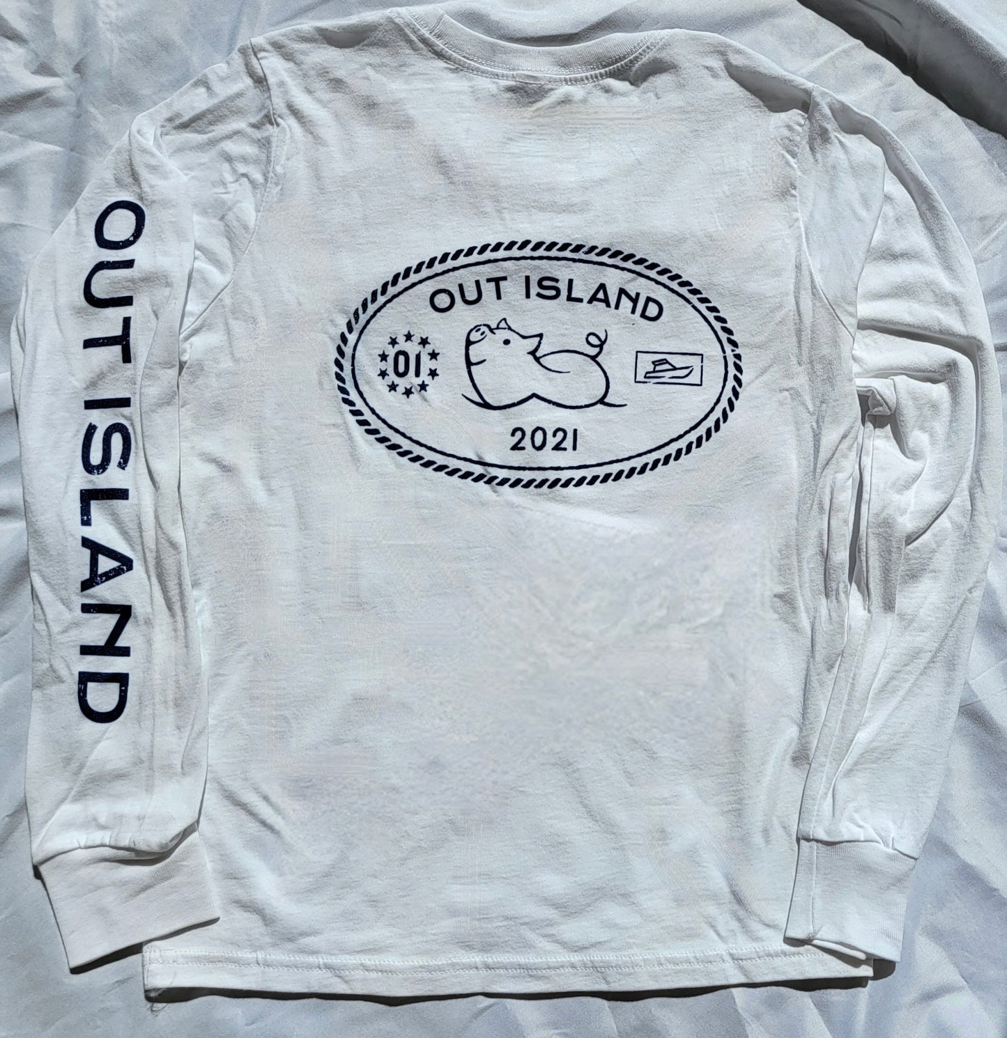 Passport Stamp Long Sleeve Tee in Sunday White