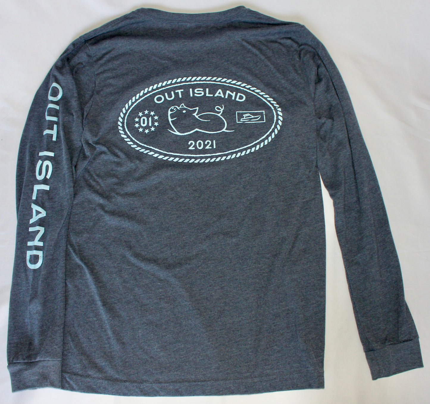 Youth Passport Stamp Long Sleeve Tee in Gulf Stream Blue