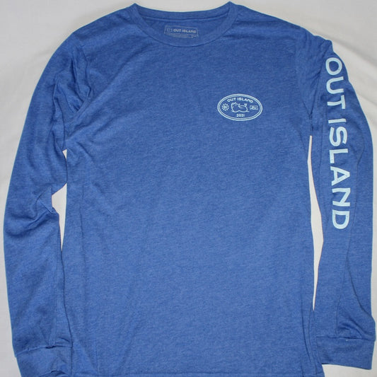 Passport Stamp Long Sleeve Tee in "Bey" Blue