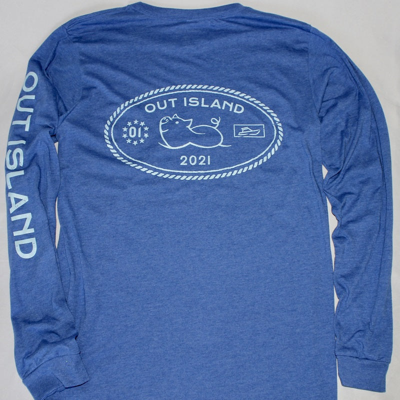 Passport Stamp Long Sleeve Tee in "Bey" Blue